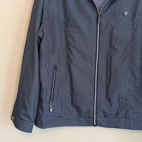 Vintage 70s Jean Pierre Jacket Mens 38 US XL Blue Geometric Full Zip Long Sleeve - Picture 3 of 9